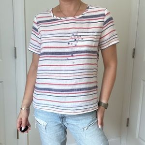 Linen Stripe Short Sleeve Tee Top